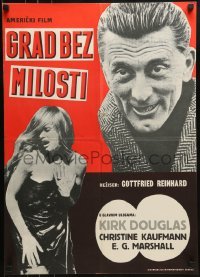 2b390 TOWN WITHOUT PITY Yugoslavian 19x27 1961 intense Kirk Douglas, distressed Kaufmann!