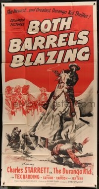 2c639 BOTH BARRELS BLAZING 3sh 1945 great art of Charles Starrett as The Durango Kid on horse!