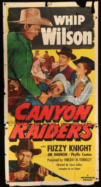 2c655 CANYON RAIDERS 3sh 1951 c/u of Whip Wilson beating up bad guy, plus pretty Phyllis Coates!