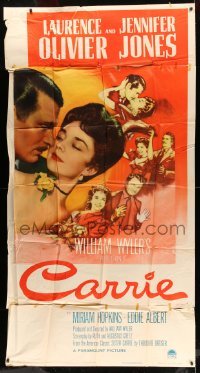 2c657 CARRIE 3sh 1952 romantic art of Laurence Olivier & Jennifer Jones, William Wyler