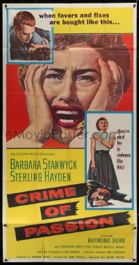 2c673 CRIME OF PASSION 3sh 1957 different image of horrified Barbara Stanwyck & Sterling Hayden!