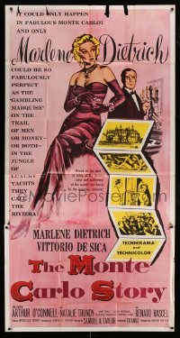 2c812 MONTE CARLO STORY 3sh 1957 Marlene Dietrich, De Sica, high stakes & low cut gowns, rare!