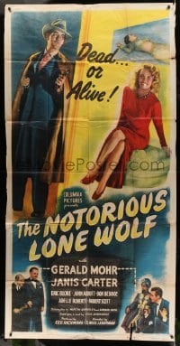 2c827 NOTORIOUS LONE WOLF 3sh 1946 can Gerald Mohr save Janis Carter, who only has minutes to live!