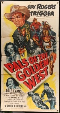 2c840 PALS OF THE GOLDEN WEST 3sh 1951 great artwork of Roy Rogers, Trigger & Dale Evans!