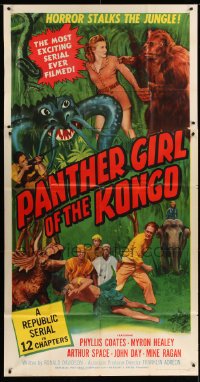 2c842 PANTHER GIRL OF THE KONGO 3sh 1955 Phyllis Coates, wild art of man-made monsters!
