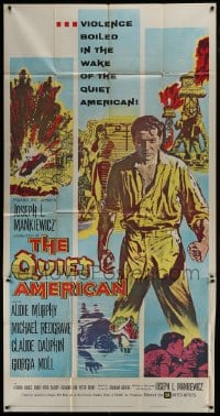 2c865 QUIET AMERICAN 3sh 1958 Audie Murphy & Michael Redgrave in Vietnam, from Graham Greene novel!