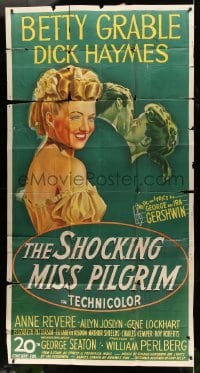 2c888 SHOCKING MISS PILGRIM 3sh 1946 stone litho of sexy Betty Grable, George & Ira Gershwin!