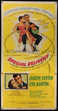 2c907 SPECIAL DELIVERY style B 3sh 1955 Cotten & Eva Bartok in a hilarious international scandal!