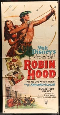 2c917 STORY OF ROBIN HOOD style A 3sh 1952 barechested Richard Todd with bow & arrow, Joan Rice, Disney