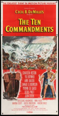 2c931 TEN COMMANDMENTS 3sh 1956 Cecil B. DeMille classic, art of Charlton Heston & Yul Brynner