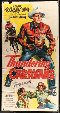 2c939 THUNDERING CARAVANS 3sh 1952 great artwork of cowboy Rocky Lane w/smoking gun & Black Jack!