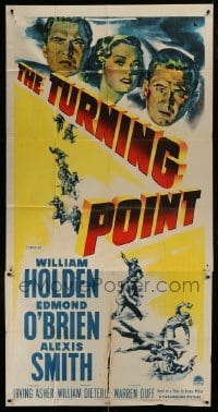 2c954 TURNING POINT 3sh 1952 art of William Holden, Edmond O'Brien & Alexis Smith, film noir!