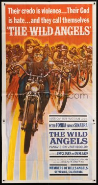 2c979 WILD ANGELS 3sh 1966 classic art of biker Peter Fonda & sexy Nancy Sinatra on motorcycle!