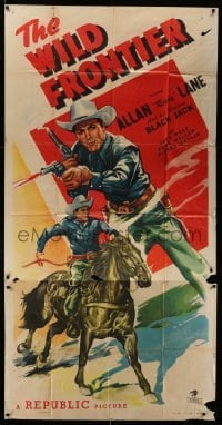 2c981 WILD FRONTIER 3sh 1947 art of cowboy Allan Rocky Lane shooting guns & riding Black Jack!