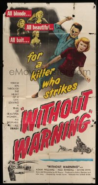 2c985 WITHOUT WARNING 3sh 1952 artwork of the Love-Killer about to stab his victim!
