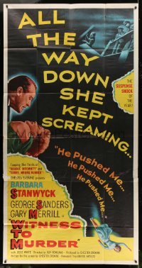 2c986 WITNESS TO MURDER 3sh 1954 no one believes what Barbara Stanwyck saw except for the murderer!