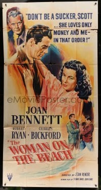 2c988 WOMAN ON THE BEACH 3sh 1946 Bickford tells Ryan that Joan Bennett only loves money & him!
