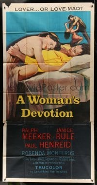 2c990 WOMAN'S DEVOTION 3sh 1956 artwork of Paul Henreid & Janice Rule, lover or love-mad!