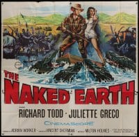 2c379 NAKED EARTH 6sh 1958 art of sexy Juliette Greco & Richard Todd with natives & crocodiles!