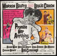 2c394 PROMISE HER ANYTHING 6sh 1966 art of Warren Beatty w/fingers crossed & pretty Leslie Caron!