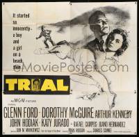 2c435 TRIAL 6sh 1955 lawyer Glenn Ford, Dorothy McGiure, racial prejudice, cool artwork!