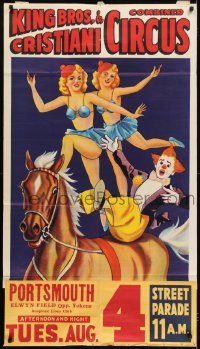 2c046 KING BROS & CRISTIANI COMBINED CIRCUS 28x41 circus poster 1953 girls on horse stone litho!