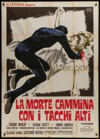 2c477 DEATH STALKS ON HIGH HEELS Italian 1p 1971 Symeoni art of murderer slashing girl's throat!