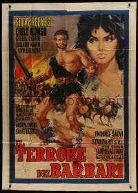 2c501 GOLIATH & THE BARBARIANS Italian 1p 1959 Biffignandi art of Steve Reeves & sexy Chelo Alonso!