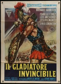 2c517 INVINCIBLE GLADIATOR Italian 1p 1961 art of Richard Harrison with sword & armor by Casaro!