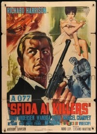 2c520 KILLERS ARE CHALLENGED Italian 1p 1966 cool Casaro art of spy Richard Harrison with gun!