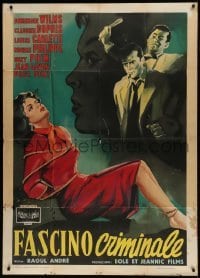 2c457 BABES MAKE THE LAW Italian 1p 1956 art of bound Claudine Dupuis + man attacked!