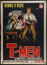 2c575 T-MEN Italian 1p R1950s Anthony Mann film noir, different Seba art of Dennis O'Keefe w/ gun!