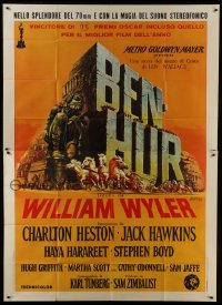 2c126 BEN-HUR Italian 2p R1960s Charlton Heston, William Wyler classic epic, chariot & title art!