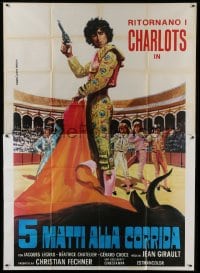 2c140 CHARLOTS GO TO SPAIN Italian 2p 1972 Piovano art of Les Charlots as matadors in arena!