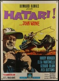 2c176 HATARI Italian 2p 1962 Howard Hawks, cool artwork of John Wayne in Africa by Enzo Nistri!
