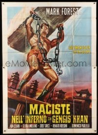 2c183 HERCULES AGAINST THE BARBARIAN Italian 2p R1960s cool different art of strongman Mark Forest!