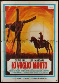 2c188 I WANT HIM DEAD Italian 2p 1968 cool spaghetti western art of Craig Hill on horse by grave!