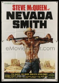 2c219 NEVADA SMITH Italian 2p R1970s art of barechested Steve McQueen with rifle on his shoulders!