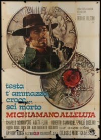 2c270 THEY CALL ME HALLELUJAH Italian 2p 1971 Ciriello spaghetti western art of Hilton on coin!