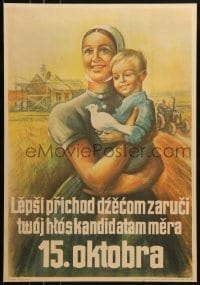 2d048 15 OKTOBRA 17x24 German special poster 1950 woman holding a small boy who is holding dove!