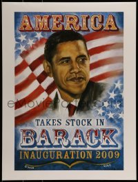 2d934 AMERICA TAKES STOCK IN BARACK 18x24 special poster 2009 Cole art of President Barack Obama