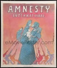 2d566 AMNESTY INTERNATIONAL 20x24 French special poster 1989 artwork of man in hand by Serguei
