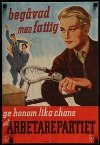 2d166 BEGAVAD MEN FATTIG 14x20 Swedish political campaign 1948 young man sees the rich celebrate