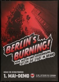 2d735 BERLIN'S BURNING 17x24 German special poster 2000s Antifa, art of Godzilla trashing city