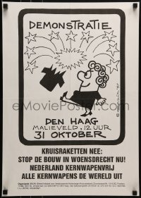 2d546 DEMONSTRATIE 17x24 Dutch special poster 1987 woman kicking a nuclear missile by Opland