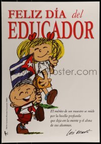 2d881 FELIZ DIA DEL EDUCADOR 18x26 Cuban special poster 2000s art of smiling children w/Cuban flag