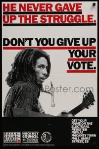 2d721 HE NEVER GAVE UP THE STRUGGLE 20x30 English special poster 1990 image of Bob Marley w/guitar