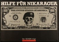 2d455 HELFE FUR NIKARAGUA 23x32 East German special poster 1987 $100 bill with a skull