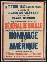 2d172 HOMMAGE A L'AMERIQUE 24x32 French special poster 1947 Charles de Gaulle honors the U.S.
