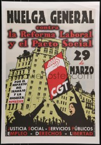 2d845 HUELGA GENRAL 18x26 Spanish special poster 2000s CNT, art of protestors in city